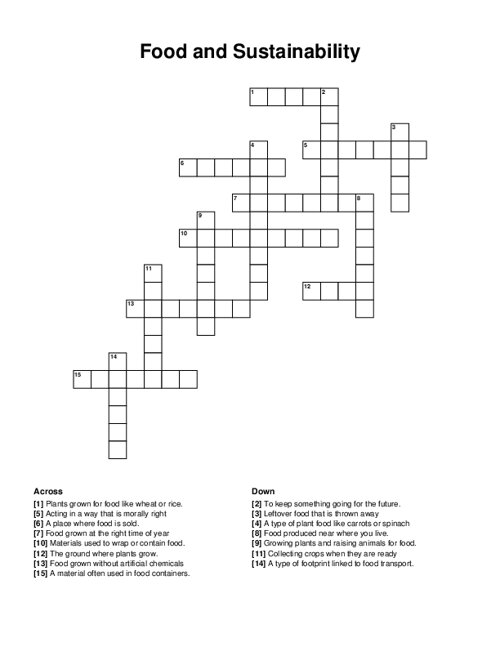 Food and Sustainability Crossword Puzzle