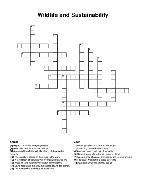 Wildlife and Sustainability Crossword Puzzle