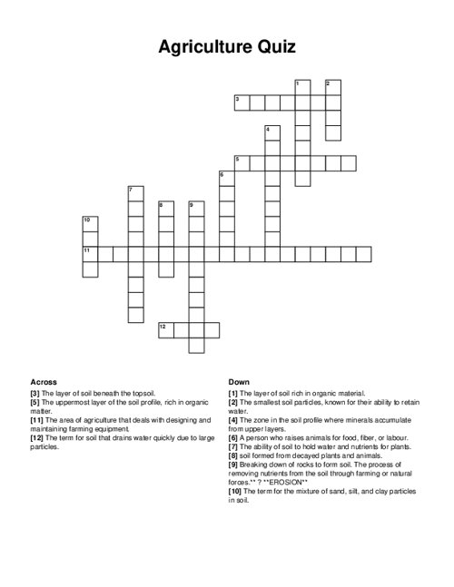 Agriculture Quiz Crossword Puzzle