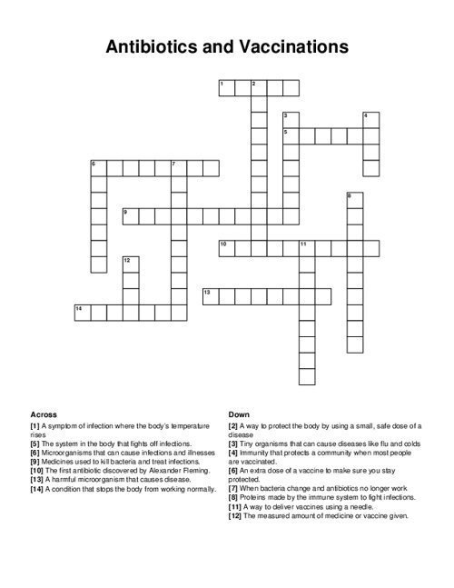 Antibiotics and Vaccinations Crossword Puzzle