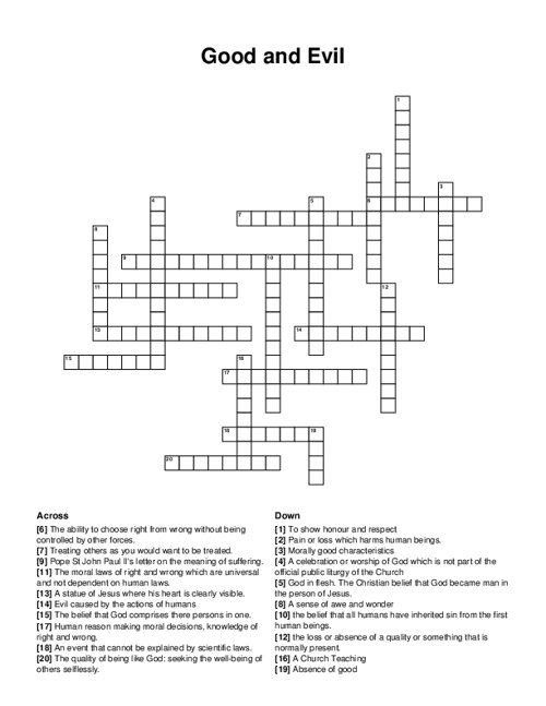 Good and Evil Crossword Puzzle