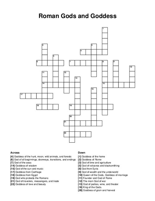 Roman Gods and Goddess Crossword Puzzle