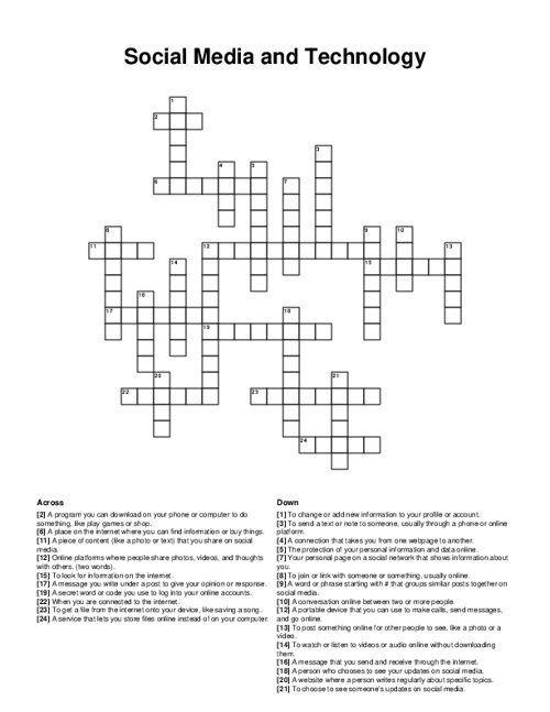 Social Media and Technology Crossword Puzzle