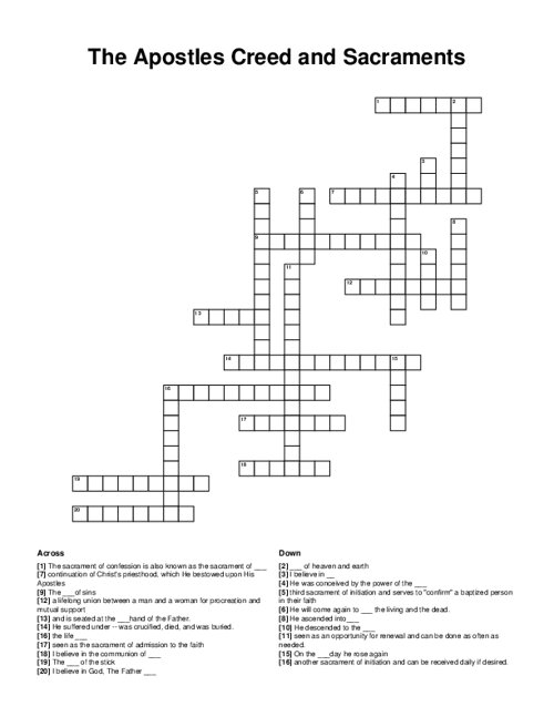 The Apostles Creed and Sacraments Crossword Puzzle