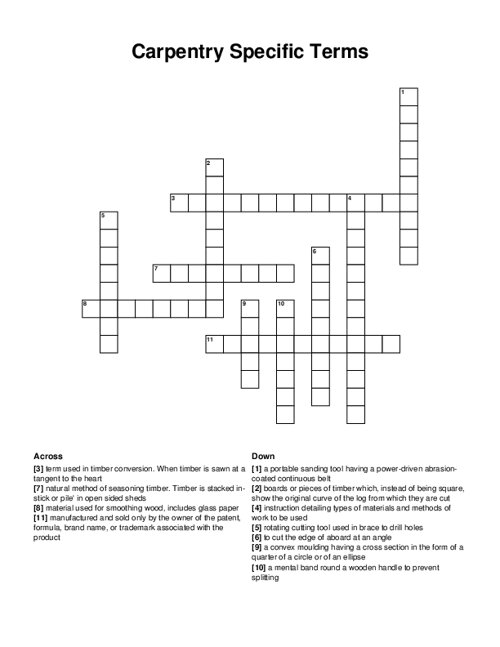 Carpentry Specific Terms Crossword Puzzle