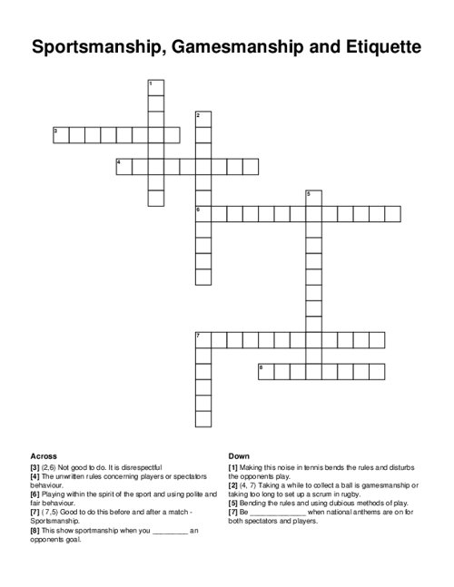 Sportsmanship, Gamesmanship and Etiquette Crossword Puzzle