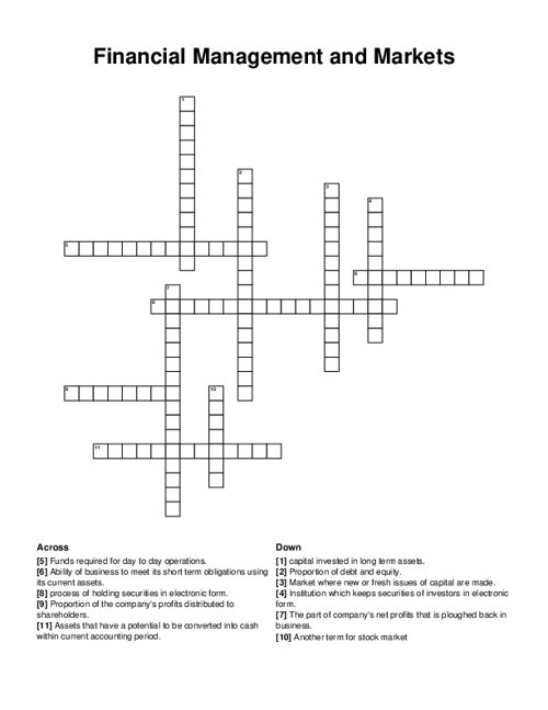 Financial Management and Markets Crossword Puzzle