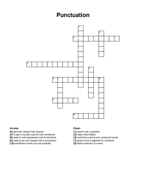 Punctuation Crossword Puzzle