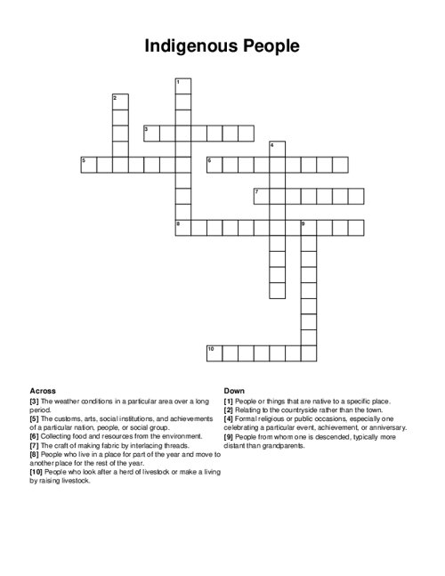 Indigenous People Crossword Puzzle