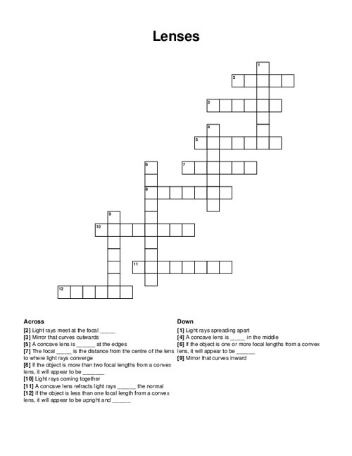 Lenses Crossword Puzzle