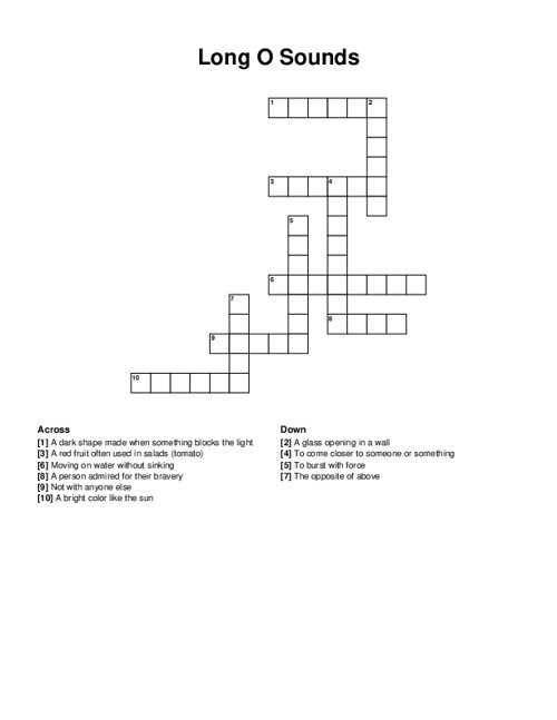 Long O Sounds Crossword Puzzle