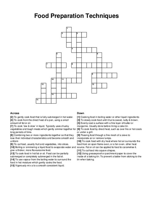 Food Preparation Techniques Crossword Puzzle