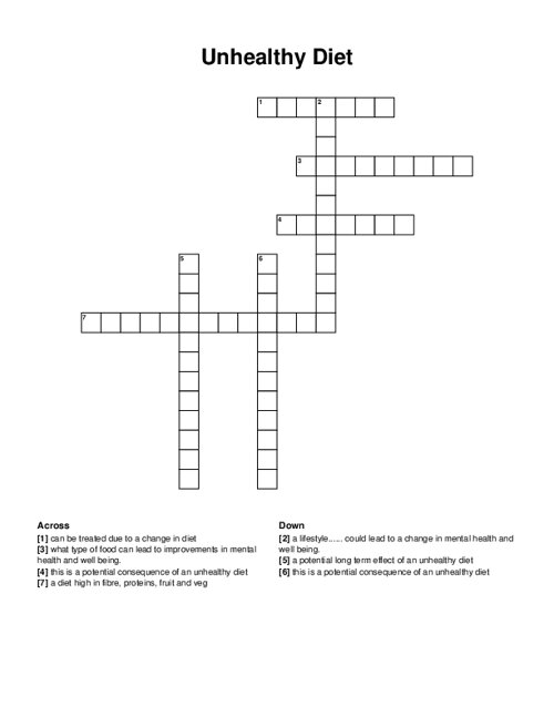 Unhealthy Diet Crossword Puzzle