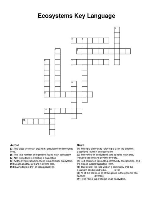 Ecosystems Key Language Crossword Puzzle