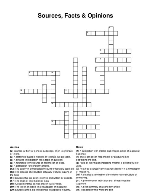 Sources, Facts & Opinions Crossword Puzzle