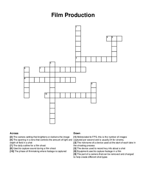 Film Production Crossword Puzzle