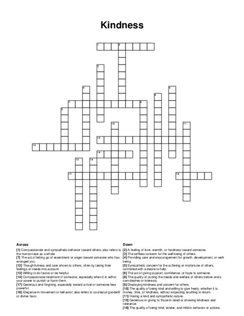 Kindness Crossword Puzzle