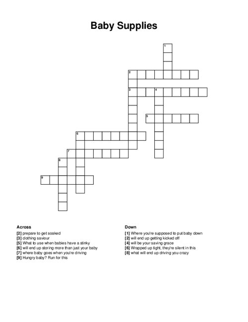 Baby Supplies Crossword Puzzle