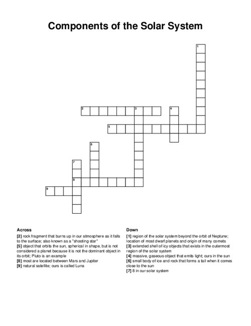 Components of the Solar System Crossword Puzzle