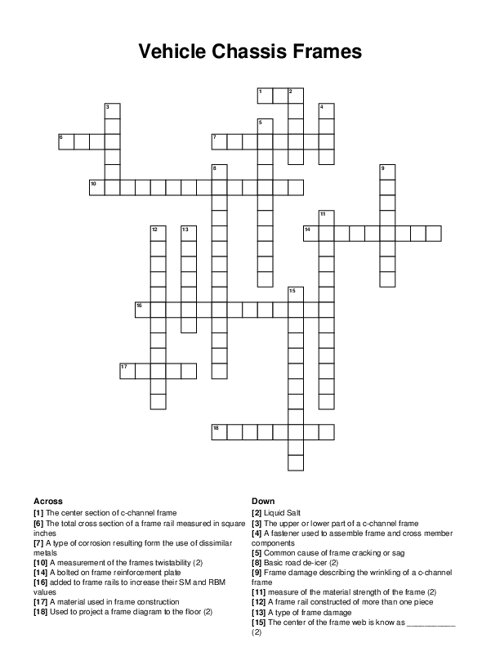 Vehicle Chassis Frames Crossword Puzzle