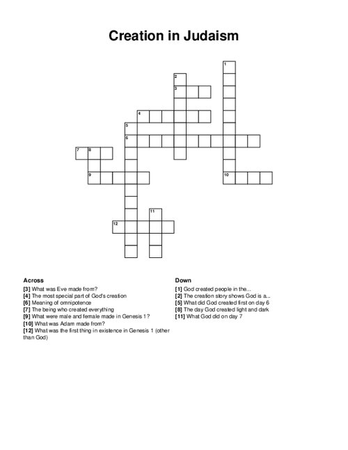 Creation in Judaism Crossword Puzzle