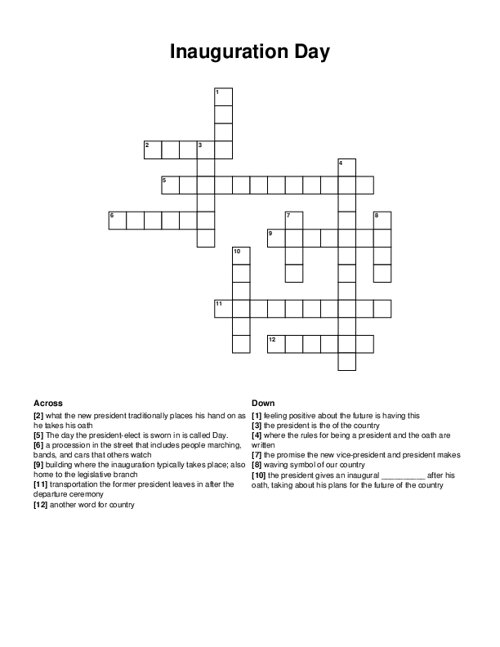 Inauguration Day Crossword Puzzle