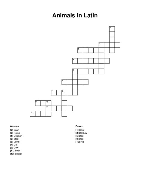 Animals in Latin Crossword Puzzle