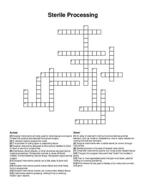 Sterile Processing Crossword Puzzle