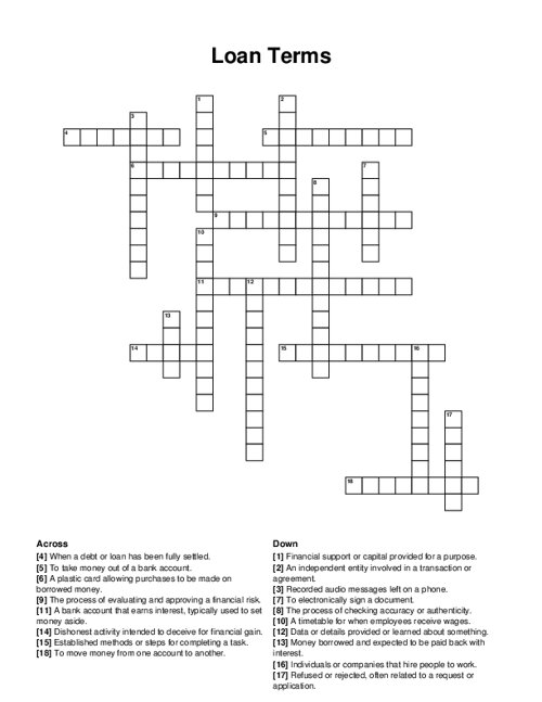 Loan Terms Crossword Puzzle