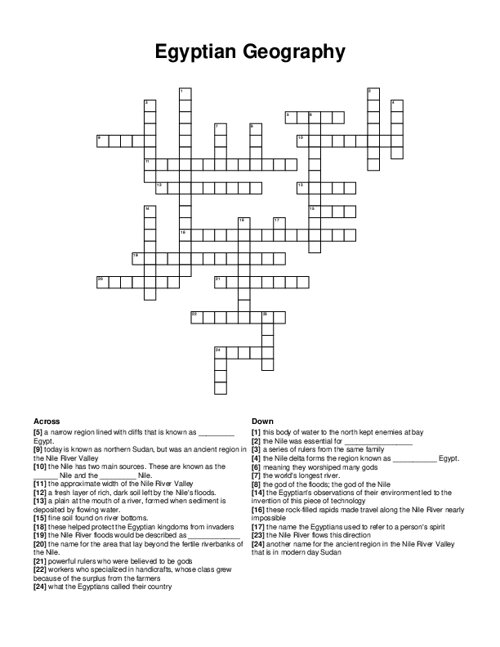 Egyptian Geography Crossword Puzzle