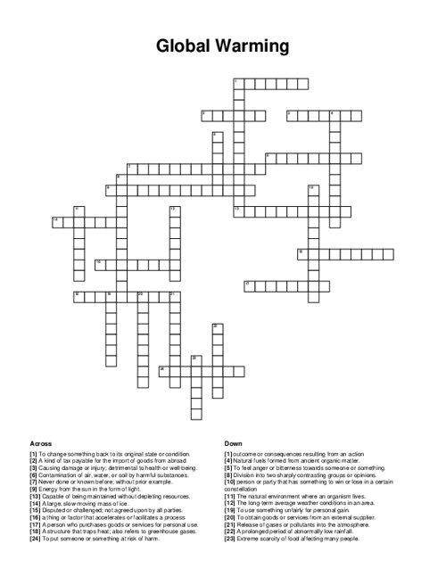 Global Warming Crossword Puzzle