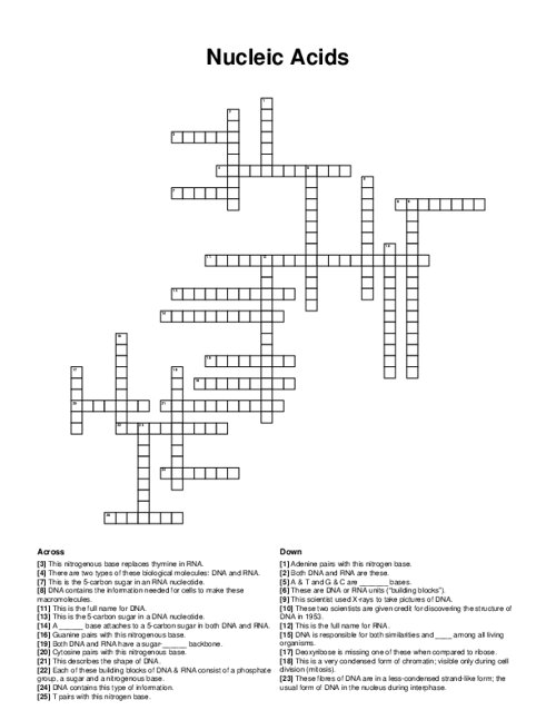 Nucleic Acids Crossword Puzzle