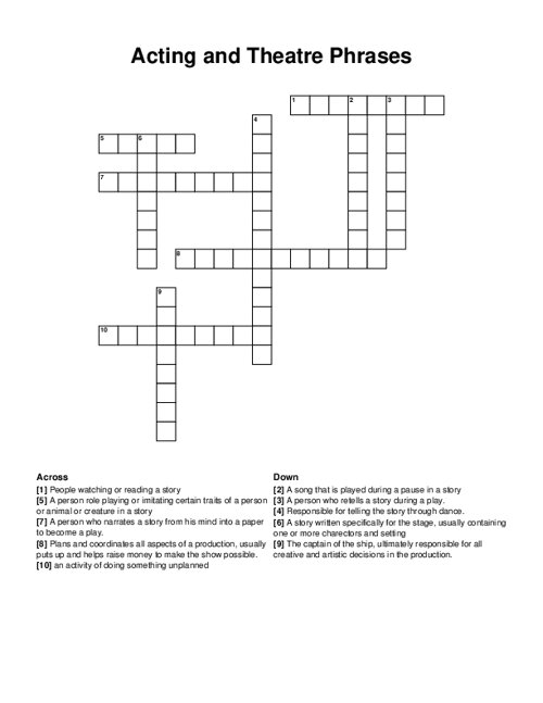 Acting and Theatre Phrases Crossword Puzzle