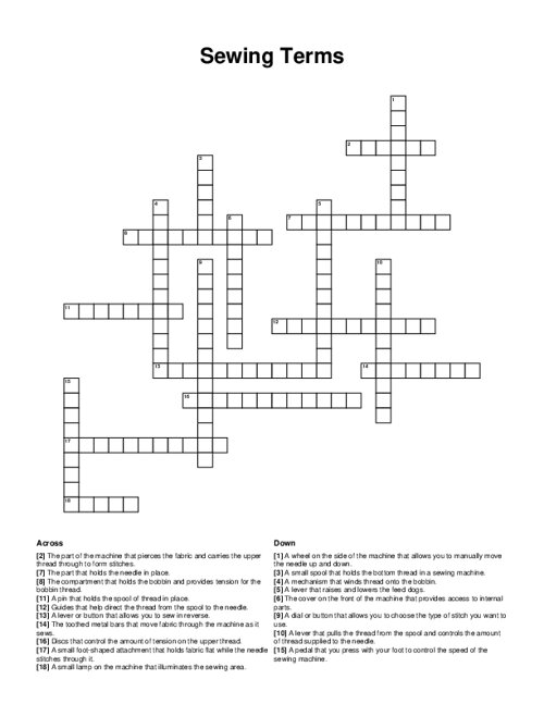 Sewing Terms Crossword Puzzle