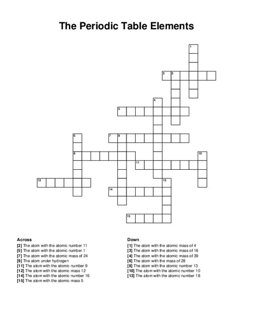 The Periodic Table Elements Crossword Puzzle