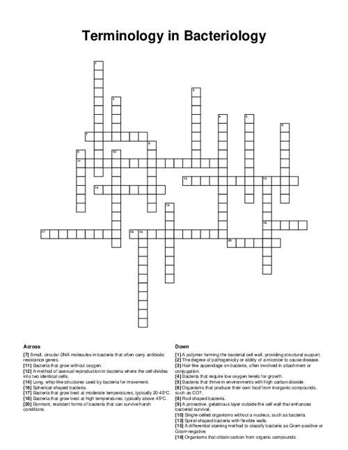 Terminology in Bacteriology Crossword Puzzle