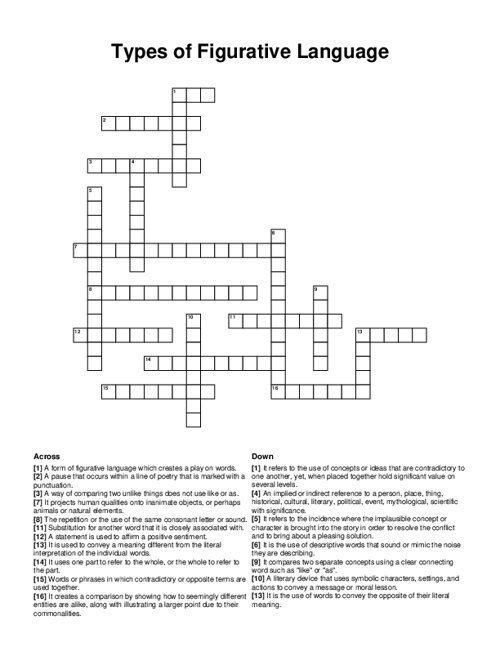 Types of Figurative Language Crossword Puzzle