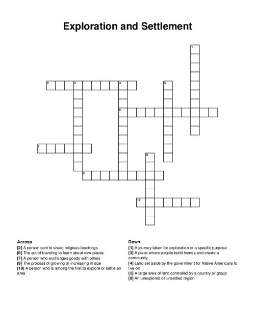 Exploration and Settlement Crossword Puzzle