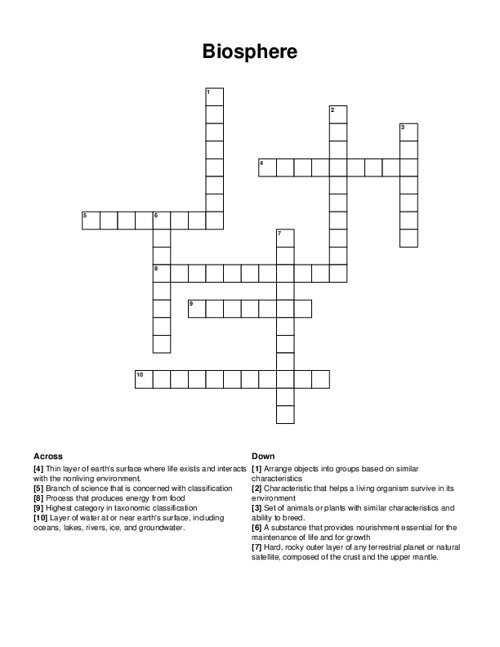 Biosphere Crossword Puzzle