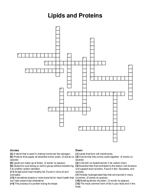 Lipids and Proteins Crossword Puzzle