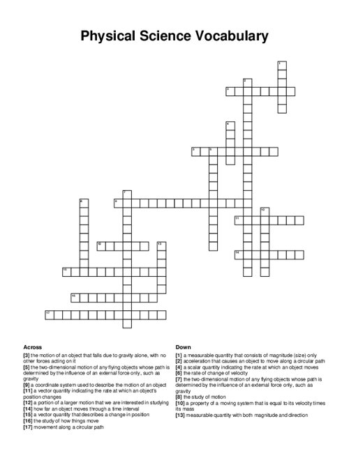 Physical Science Vocabulary Crossword Puzzle