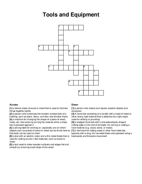 Tools and Equipment Crossword Puzzle