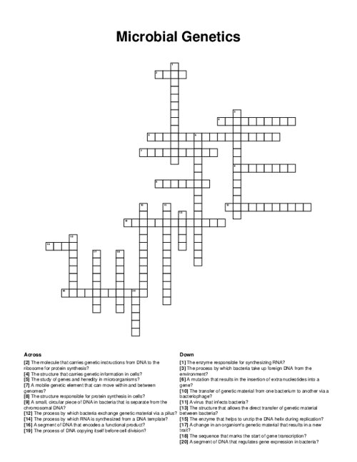 Microbial Genetics Crossword Puzzle