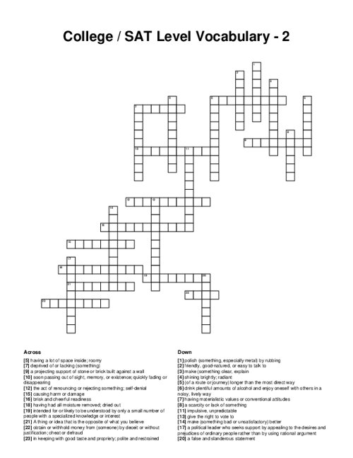 College / SAT Level Vocabulary - 2 Crossword Puzzle