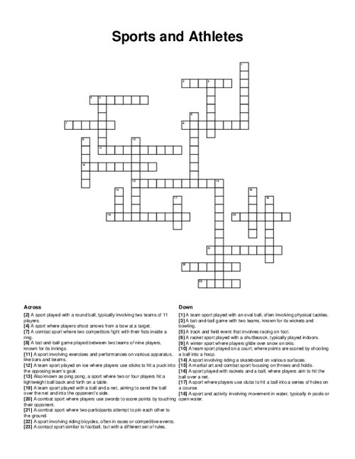 Sports and Athletes Crossword Puzzle