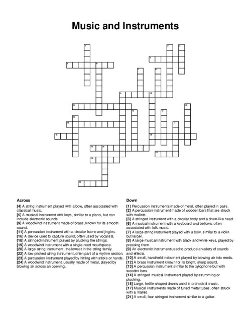 Music and Instruments Crossword Puzzle