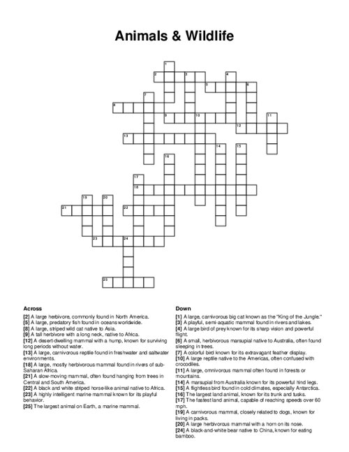 Animals & Wildlife Crossword Puzzle