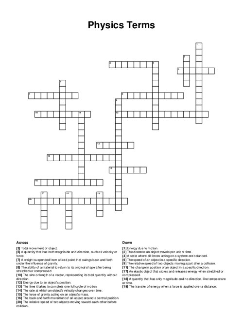 Physics Terms Crossword Puzzle