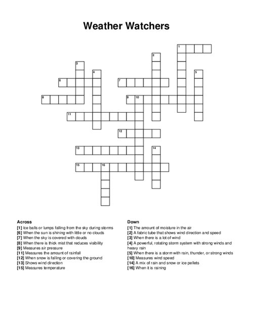 Weather Watchers Crossword Puzzle