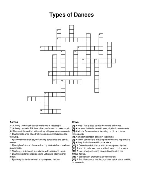 Types of Dances Crossword Puzzle